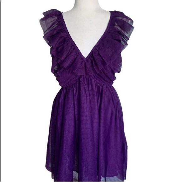 Anthropologie Maeve Ruffled Purple Tulle Mini Dress| Size M - Picture 10 of 10